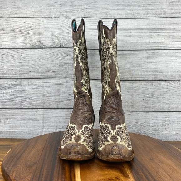 Corral Western Boot Distressed Leather Wing Embroidery Tobacco Brown 3047 Sz 7.5 - Picture 8 of 15